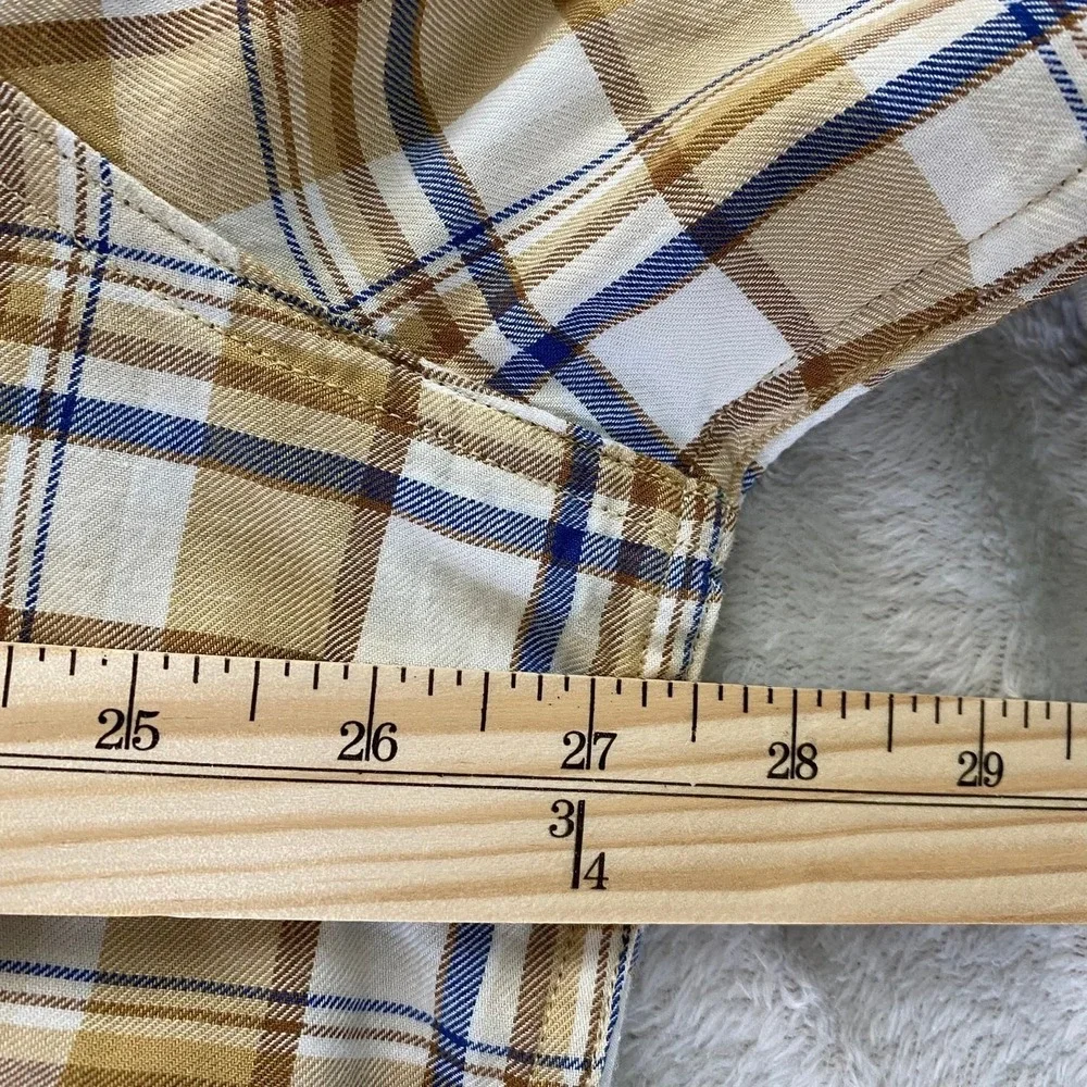 Levi's‎ Western Pearl Snap Shirt Men XXL Tan Plaid Button Up Cowboy Barn Rodeo